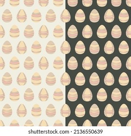 Modalidades sin fisuras de huevos decorativos de Pascua. Línea de doodle, ilustración de color pastel. Plantilla de resorte de cuadrícula geométrica. Fondo de color fácil de editar claro o oscuro. Vector