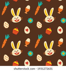 Easter decorative elements pattern seamless brown color. Use for fabric, print, textile, wrapping, background, package, clothing.