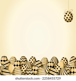 Easter decorative social media banner and poster template in black and gold ornament. Luxury easter eggs and bunny. Vector illustration