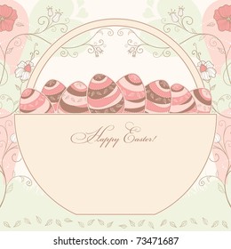 easter design with a basket full of eggs with a place for your text message, vector