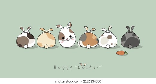Easter design of bunny behind and egg design on green background cute rabbit vector illustration