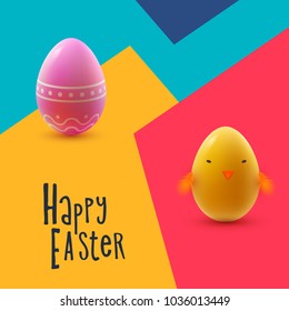 Easter design with colorful realistic eggs.