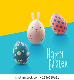 Easter design with colorful realistic eggs.