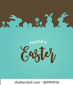 Easter design with cute banny and text, hand drawn illustration 