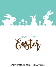 Easter design with cute banny and text, hand drawn illustration 