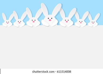 Easter design with cute bunnies on blue background. Vector illustration.