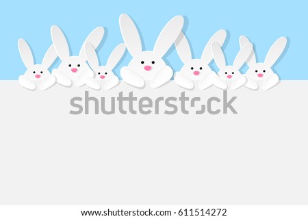 Easter design with cute bunnies on blue background. Vector illustration.
