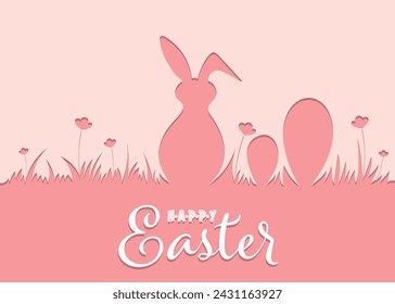 Osterdesign mit niedlichem Kaninchen und Text, handgezeichnete Illustration