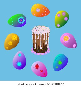 Easter design eggs, cake. For a banner, signboard, postcard, congratulation .