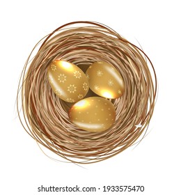 Easter Design Element Nest with Golden Eggs. Vector Illustration EPS10