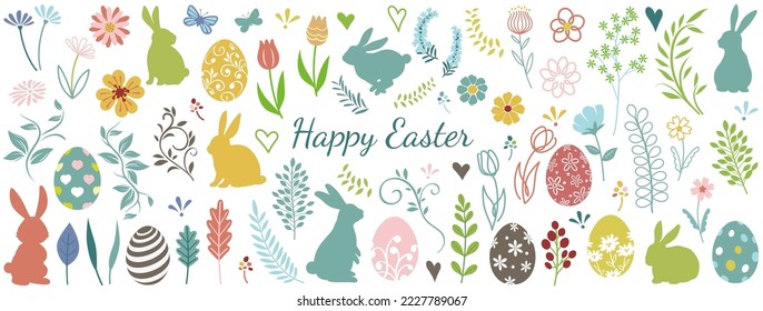 Easter Design Element Vector Illustration Set Isolated On A White Background.