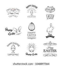 Easter design elements set. Big Collection of Happy Easter Objects. Flat Design Vector Illustration. Set of Spring Religious Christian Items.