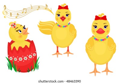 Easter design elements with three cute chicks. Vector file saved as EPS AI8.