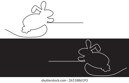 Easter design featuring rabbits and plants drawn with one continuous line. Vector for websites, mobile interfaces, presentations, banner, visual branding etc. Vector illustration. EPS 10
