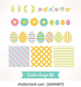 Easter design kit with wreathes, borders and bouquets in Pink, Yellow, Turquoise, Green and White. Perfect for holiday greeting cards and invitations