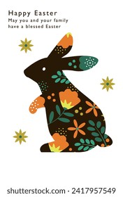 Easter design. Rabbit silhouette and flowers.