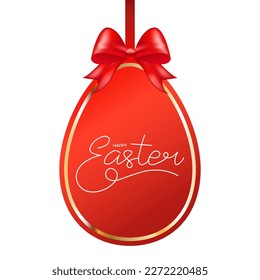 Easter desing. Egg banner with ribbon and bow. Festive background. Decorative illustration for print, web. Vector illustration
