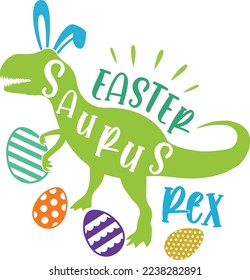 Easter Dinosaur T-Rex Bunny, Spring, Easter, Tulips Flower, Happy Easter Vector Illustration Files