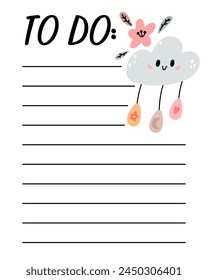 Easter to do list template. Organizer and Schedule with place for Notes. Good for Kids. Vector illustration design for planner.
