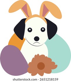 Easter Dog Bunny Ears Egg Design Peeking hand drawn