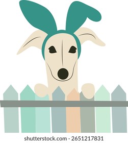 Easter Dog Fence Bunny Ears Peeking hand drawn