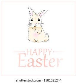 Easter doodle with bunny. Retro cartoon illustration. It can be used as holiday card. Vector illustration.