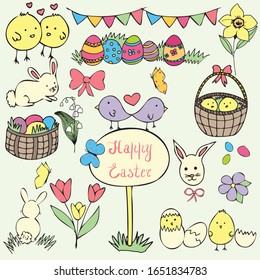 easter doodle collection, happy easter vector set, huge collection of vector spring and easter design elements