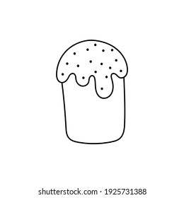 Easter doodle, festive cake with icing and sprinkling, linear vector illustration. hand drawn style symbols and objects, simple, black drawing for sticker, decor, postcard, icon, coloring page, logo
