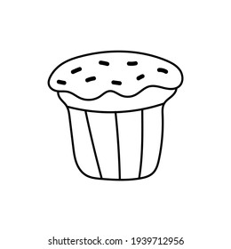 Doodle de Pascua, pastel festivo con glicería y rociado, ilustración vectorial lineal. símbolo de estilo dibujado a mano objeto, dibujo sencillo, negro para pegatina, decoración, postal, icono, página de color, logotipo