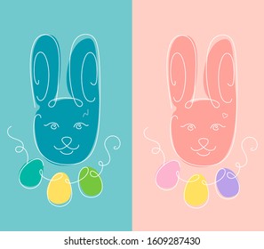Easter doodle print for boys and girls. Easter bunny with eggs. Vector illustration.