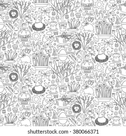Easter doodle seamless pattern. Vector illustration of hand drawn seamless pattern with Easter elements