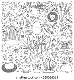 Easter doodle set. Vector illustration with hand drawn easter elements 