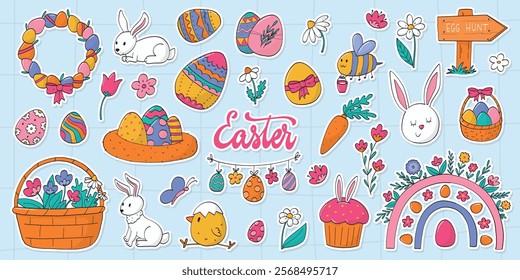 Easter doodles collection for stickers, prints, cards, posters, banners, etc. EPS 10