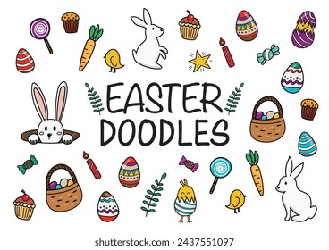 Iconos dibujados a mano de los garabatos de Pascua. Ilustración de vector
