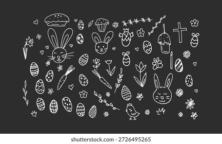 Osterdoodles auf schwarzer Tafel