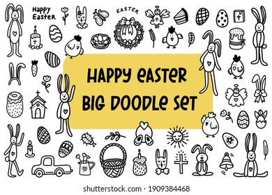  Easter doodles set. Hand-drawn vector illustration in the doodle style. Design for Easter, print, greeting cards