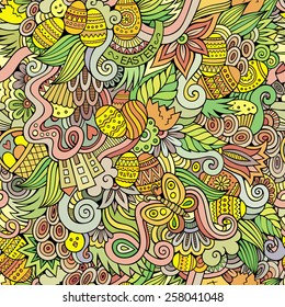 Easter doodles vector seamless pattern