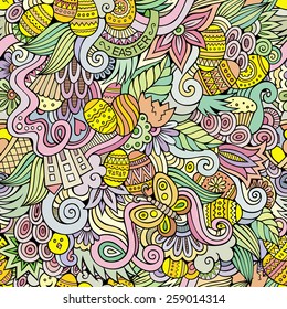 Easter doodles vector seamless pattern