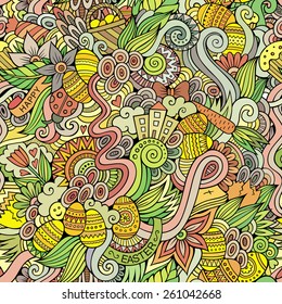 Easter doodles vector seamless pattern