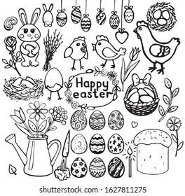 Easter doodles vector set black white