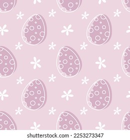 Easter dotted eggs and flowers seamless pattern on pink background. Hand drawn doodle vector illustration.