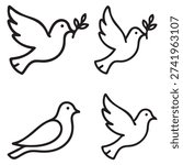 Easter dove outline Silhouette vector icon set. Easter vector icons on white background