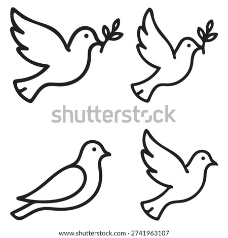 Easter dove outline Silhouette vector icon set. Easter vector icons on white background