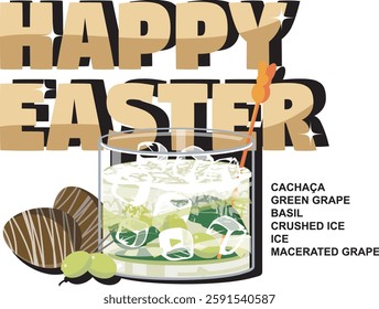 Easter drink or caipirinha with green grapes and accompanied by chocolate eggs.