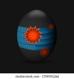 Easter during pandemic. Black egg attacked by red virus