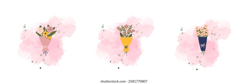 Easter early spring flowers bucket. Easter colorful flat elements. Easter symbols. Stock vector isolated on white background
