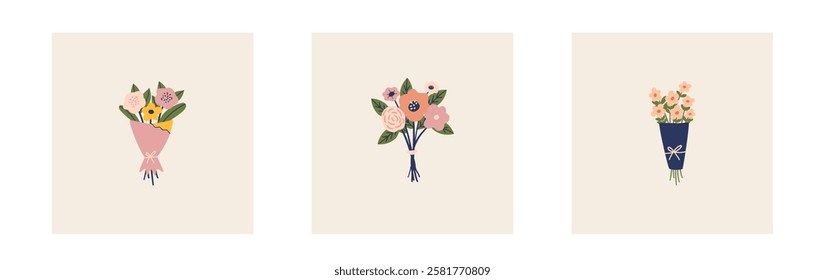 Easter early spring flowers bucket. Easter colorful flat elements. Easter symbols. Stock vector isolated on white background