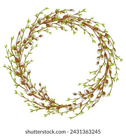 Easter early spring wreath flowers bucket. Easter colorful flat elements. Easter symbols. Stock vector isolated on white background