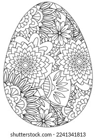 Easter Earth Day flower coloring page. A page for coloring book: fascinating and relaxing job for children and adults. Zentangle drawing. Easter coloring book art, Easter eggs vector. 