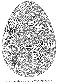 Easter Earth Day flower coloring page. A page for coloring book: fascinating and relaxing job for children and adults. Zentangle drawing. Easter coloring book art, Easter eggs vector. 